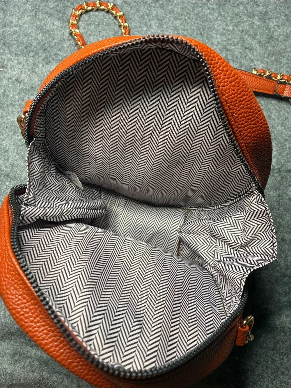 Quilted Round Crossbody Bag - Rust Orange with Gold Chain - Picture 4 of 4